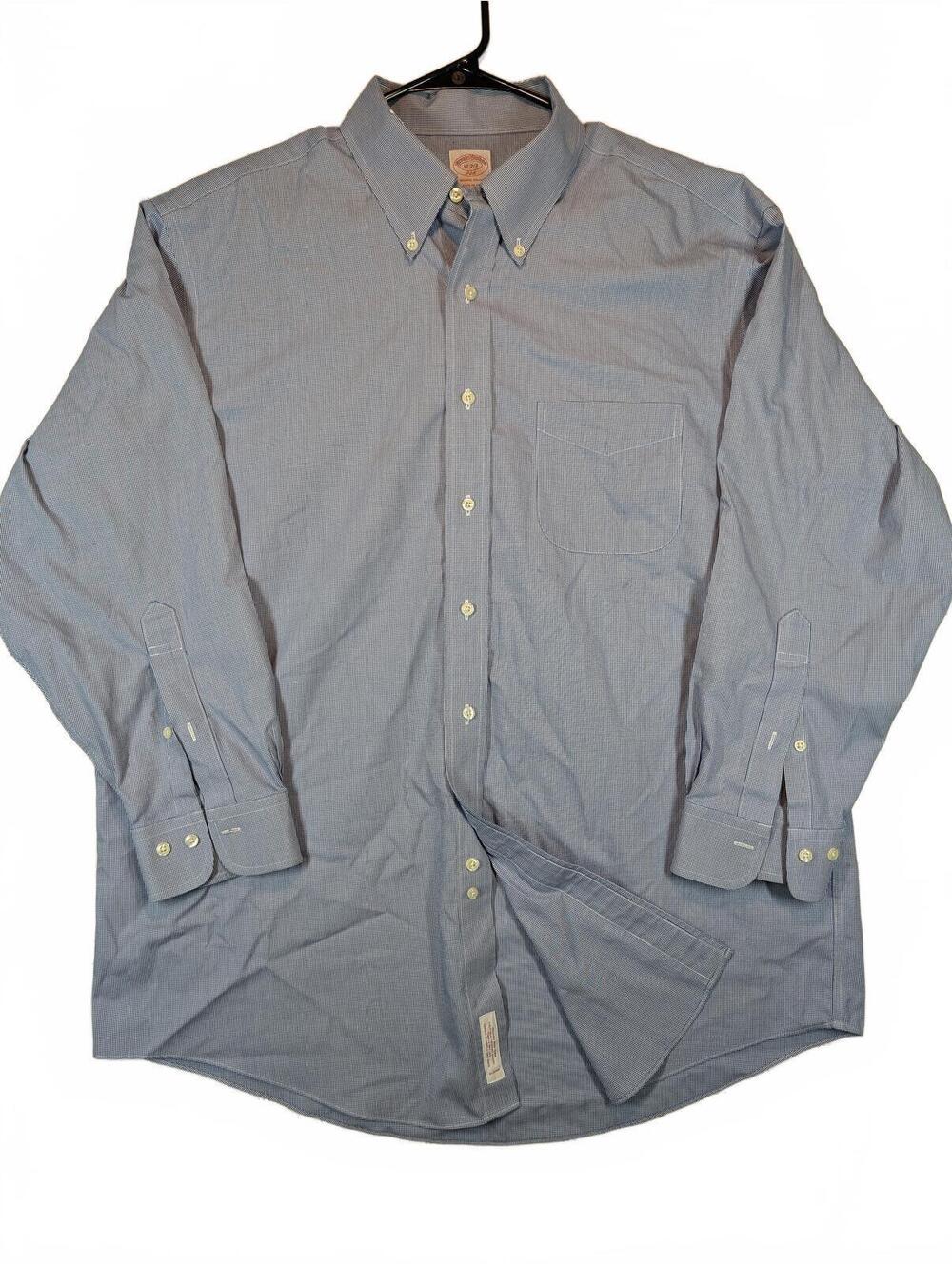 Brooks Brothers 346 Button Down Oxford Dress Shirt Mens 17-2/3 Blue Check